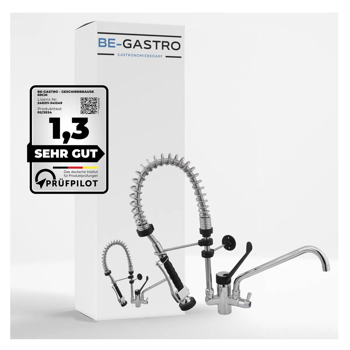 BE-GASTRO | Rubinetto Gruppo doccia con miscelatore monoforo, con leva clinica nera e rubinetto di servizio incorporato, Rubinetteria professionale set di prelavaggio stoviglie per cucine