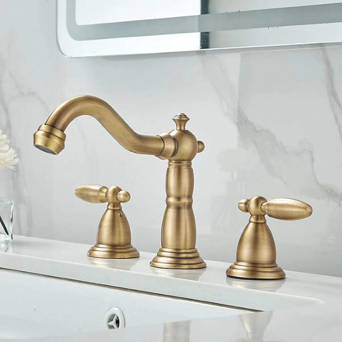 Rubinetto Miscelatore Moderno per Cucina, Bagno e lavabo, 3 Fori, in Ottone, Doppia Maniglia, Acqua Calda e Fredda - Imitazione di Modelli antichi