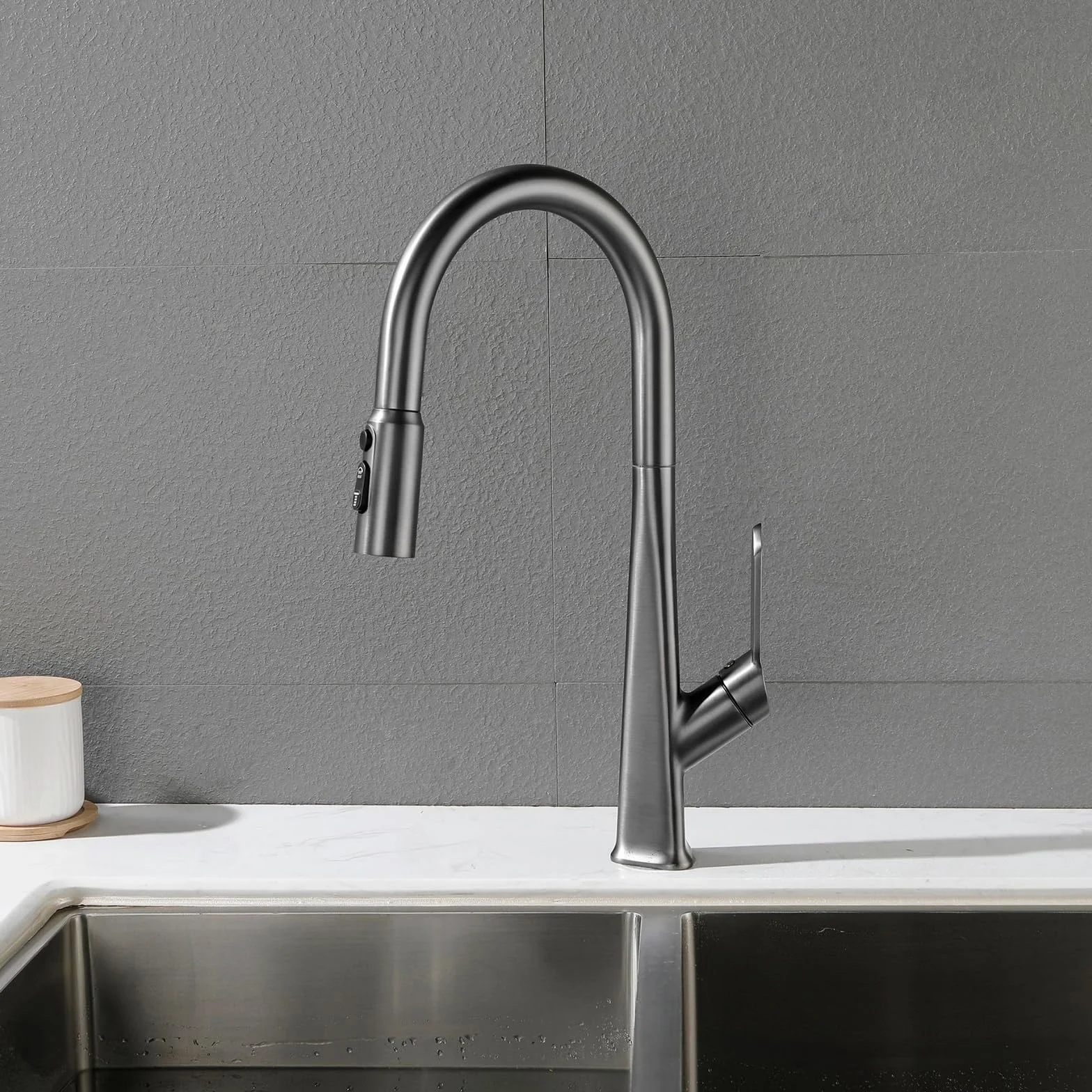 Rubinetto da Cucina A 3 Vie con Filtro per Acqua Potabile, Miscelatore per Lavello in Oro Rosa Spazzolato, Rubinetto A Doppia Maniglia per Uso Domestico E Commerciale, El,Negro-A