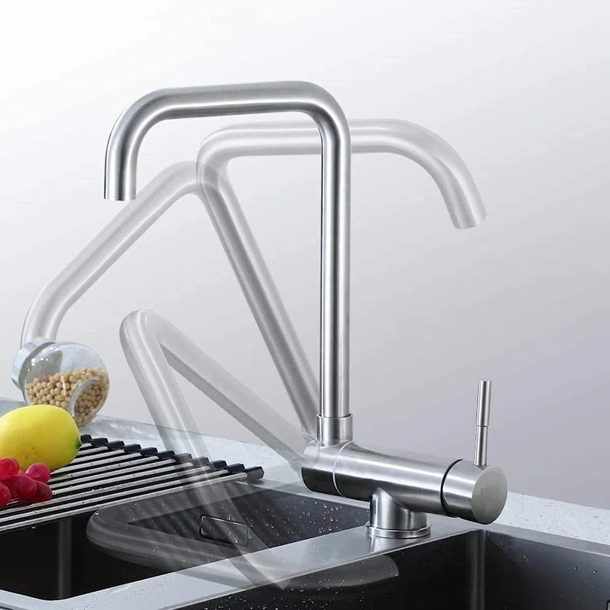 Rubinetto caldo e freddo Rubinetti con maniglia monoforo pieghevoli rotanti a 360 gradi Installazione sul piano due miscelatori for tubo flessibile da 60 cm