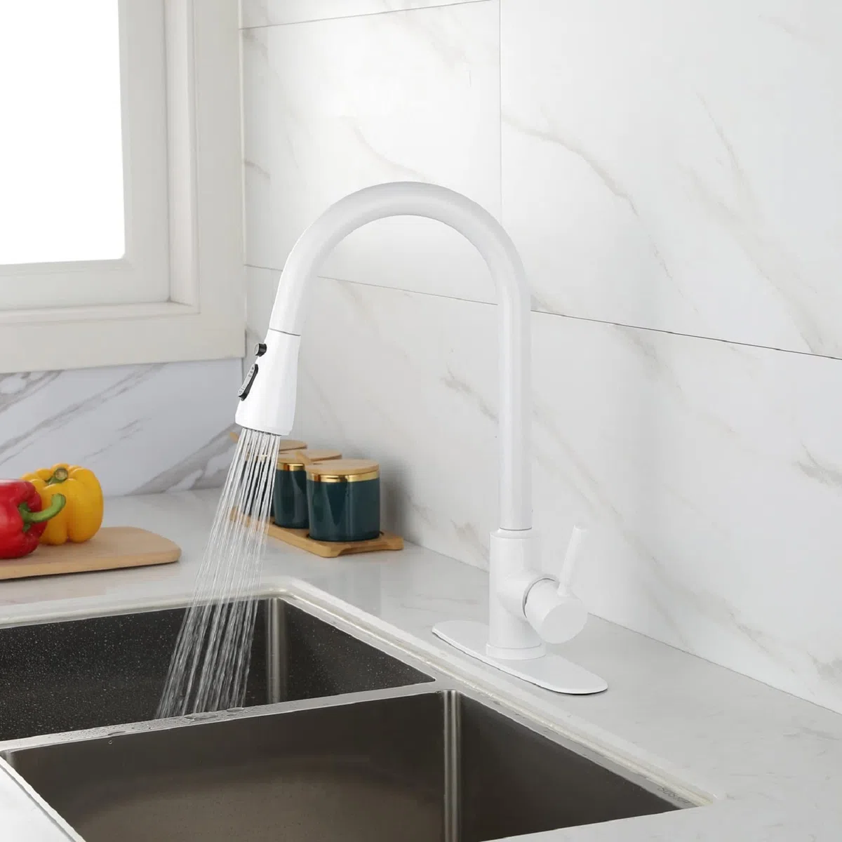 Rubinetti da cucina estraibili ad arco alto con maniglia singola spruzzatore verso il basso for lavelli lavanderia for bar di servizio for camper in fattoria