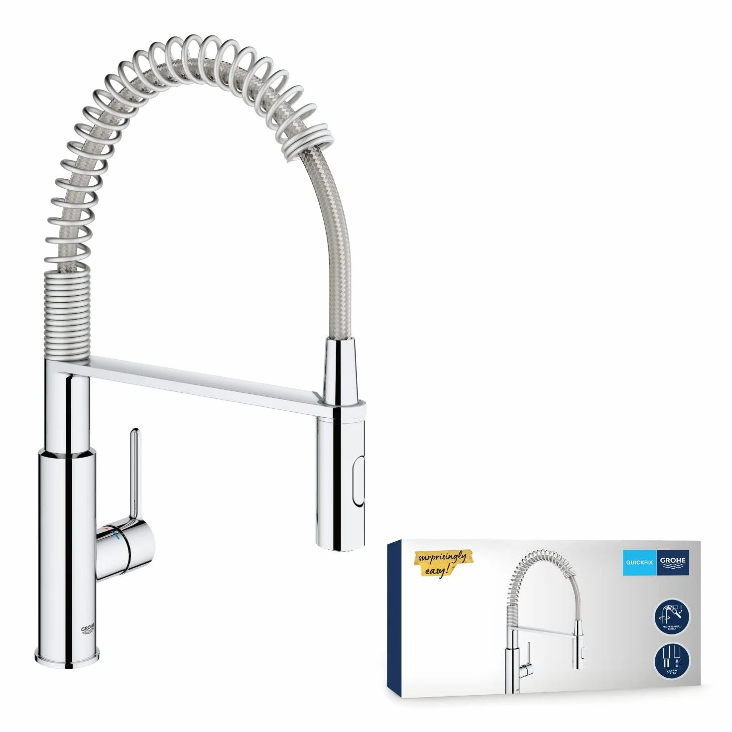 GROHE Get, rubinetto per lavello da cucina, miscelatore monocomando a 2 getti, rubinetto con doccia estraibile professionale, installazione rapida, cromato, 30361000 (importazione tedesca)