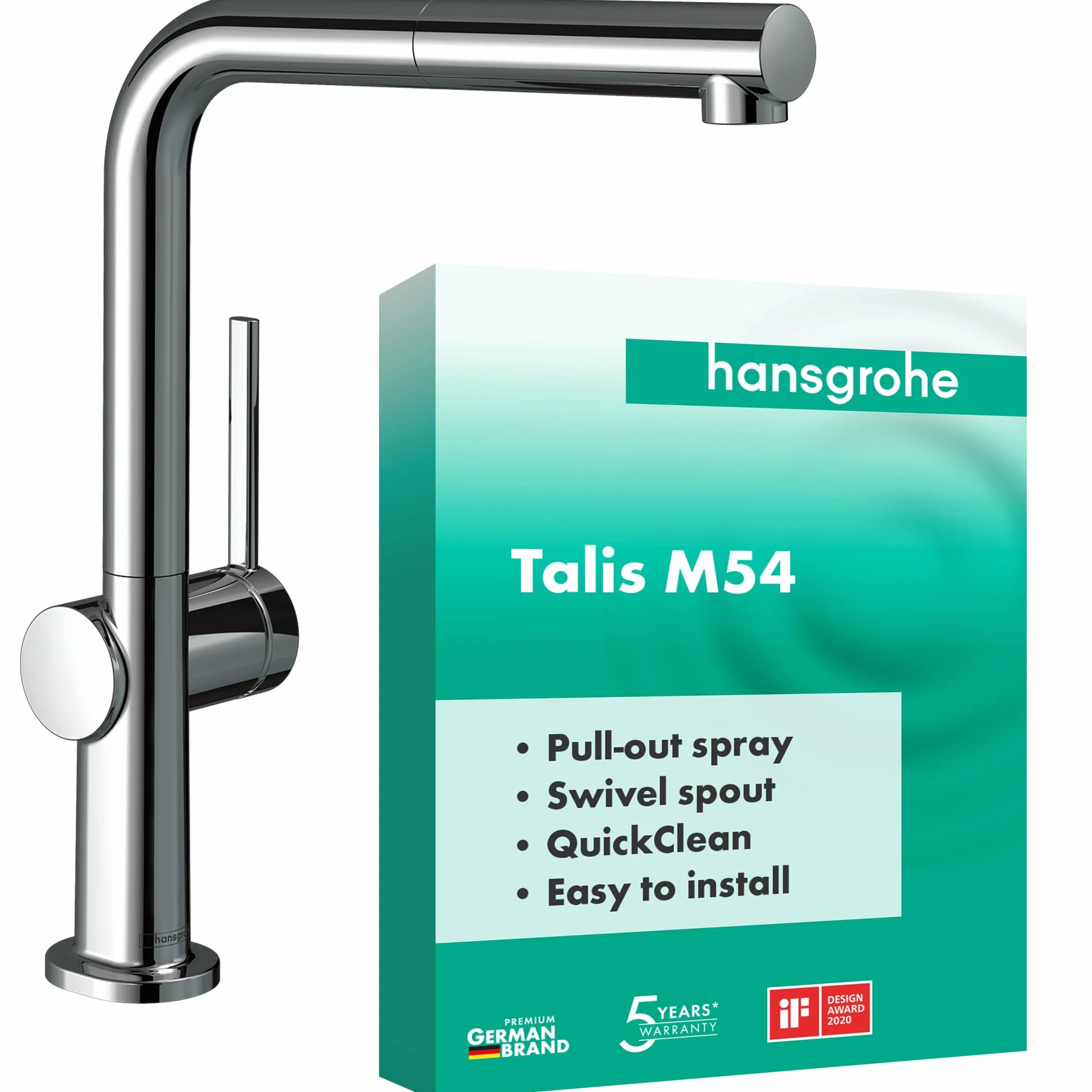 hansgrohe Talis M54 - Rubinetto da cucina con doccetta estraibile (1 getto), Miscelatore cucina con altezza bocca 270 mm, Rubinetto monocomando con bocca girevole, cromo, 72808000