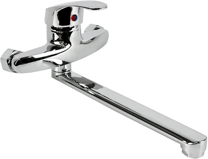 SQUADO Rubinetto a parete da cucina miscelatore monocomando, Regolazione Acqua Calda e Fredda, Girevole a 360°