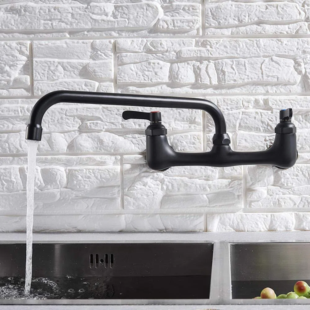 Huin Rubinetto da cucina con beccuccio lungo a parete Doppio manico Rubinetto per acqua calda e fredda antico in ottone 360 ​​Miscelatore da cucina girevole con beccuccio lungo