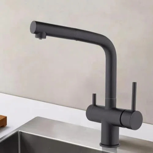 3 Rubinetto da Cucina Estraibile Estensibile E Girevole in Ottone, Design Moderno con Finitura Spazzolata per Un Facile Utilizzo in Cucina, Spruzzatore Resistente Ed Eleg,Negro-A