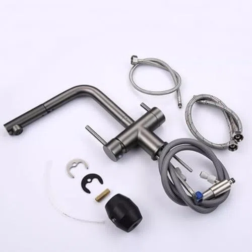 3 Rubinetto da Cucina Estraibile Estensibile E Girevole in Ottone, Design Moderno con Finitura Spazzolata per Un Facile Utilizzo in Cucina, Spruzzatore Resistente Ed Eleg,Negro-A