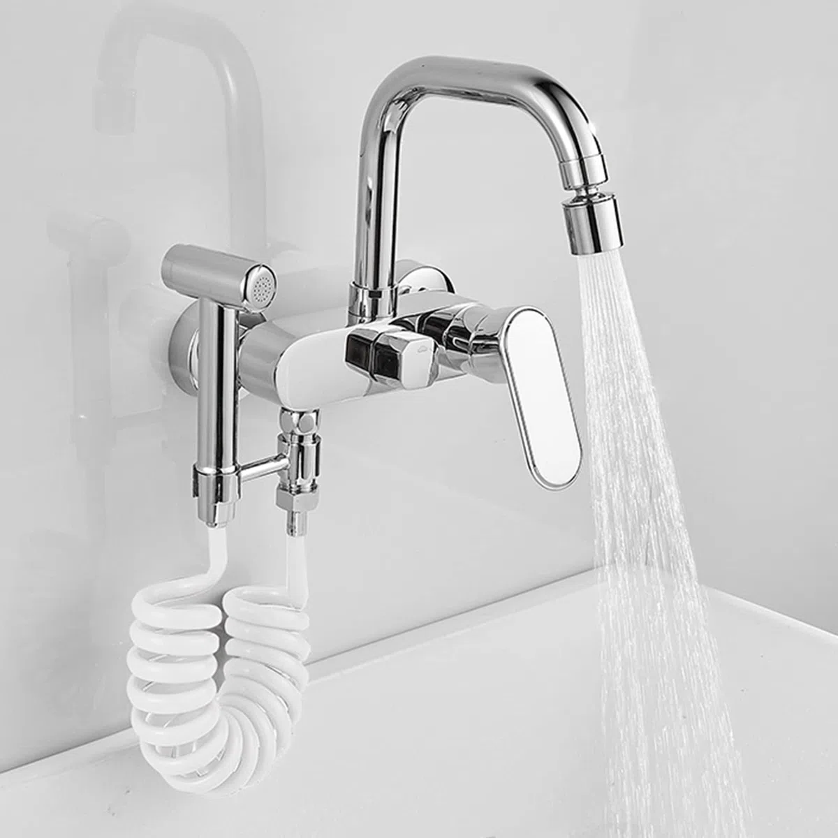 Rubinetti da Cucina a Parete in Ottone a Muro e Freddo a Doppio Foro a Doppio Foro Multifunzione miscele Cucina neuce-Nero (Nero)
