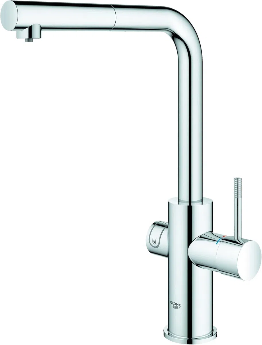 Grohe Blue Home Rubinetto per Lavello Cucina, Bocca a"L", con Doccetta Estraibile, Cromo e Filtro Acqua Incluso, 31539000