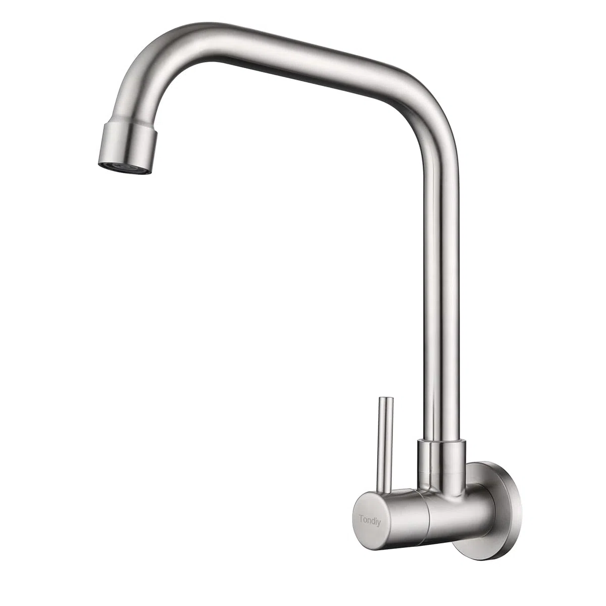 Rubinetto Cucina a Parete Solo Acqua Fredda, G1/2 in Rubinetti a Muro Girevole a 360°, Monocomando Lavello inAcciaio Inox 304, Aeratore Rimovibile, Spazzolato