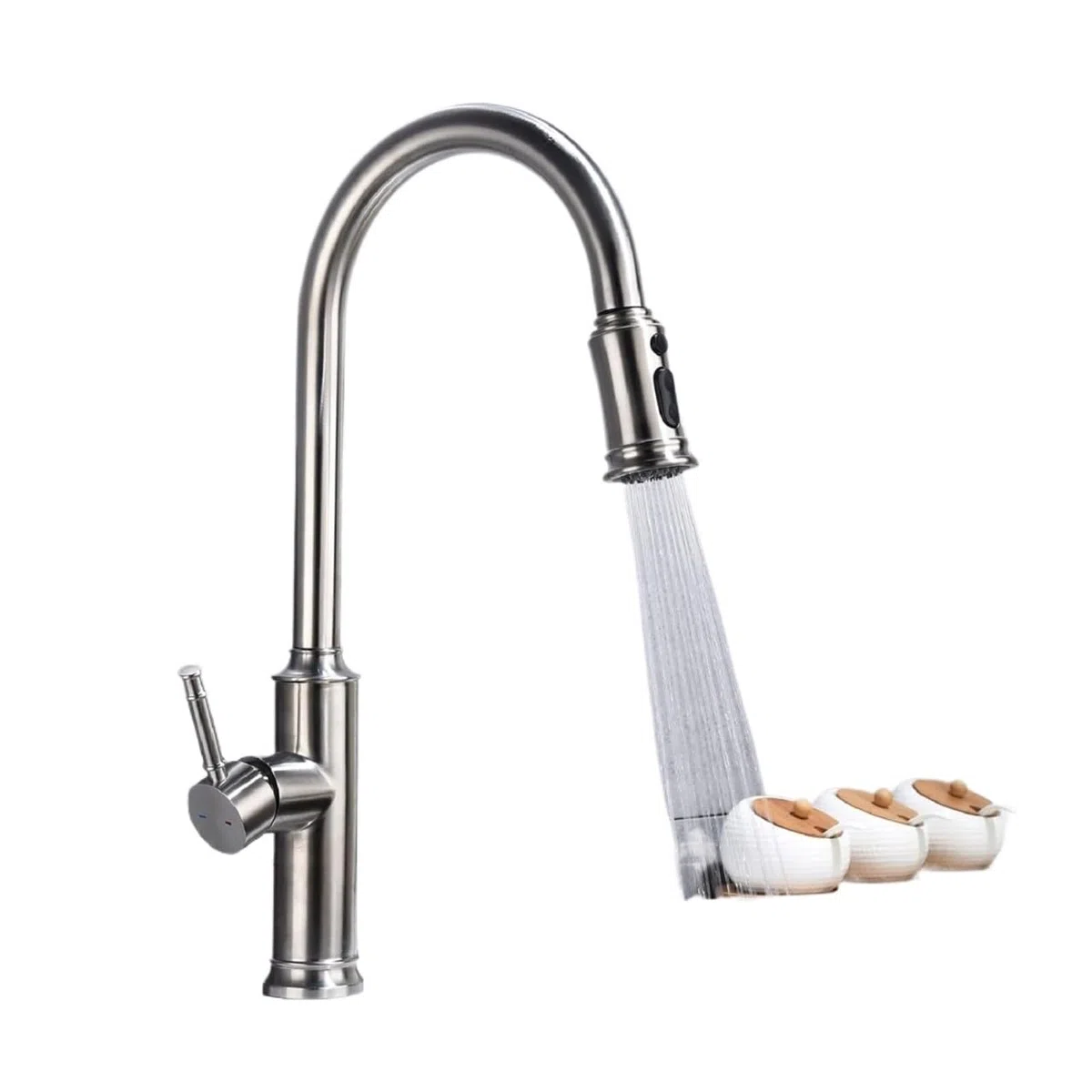 Rubinetti da cucina estraibili ad arco alto con maniglia singola spruzzatore verso il basso for lavelli lavanderia for bar di servizio for camper in fattoria