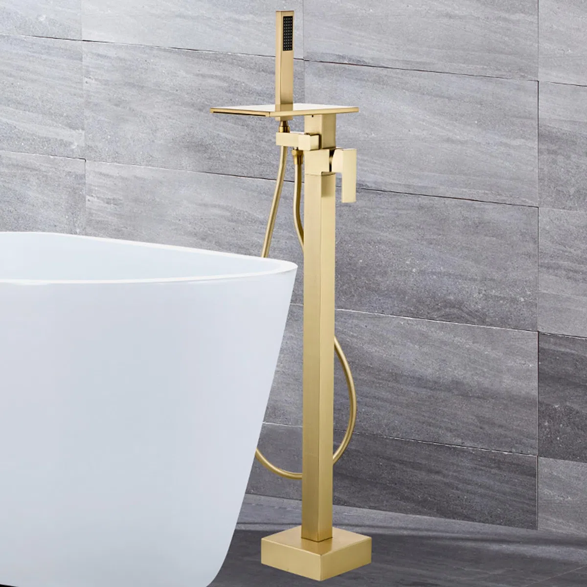 Miscelatore Moderno per Cucina e Bagno, a Pavimento, a Cascata, in Ottone Bianco