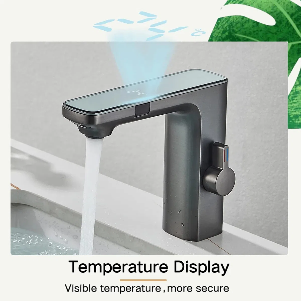 Rubinetto del sensore lavello senza contatto, movimento automatico, rubinetto lavabo bagno con schermo temperatura, rubinetti metallo monomanico, ideale per cucina, hotel, cromo (Chrome)