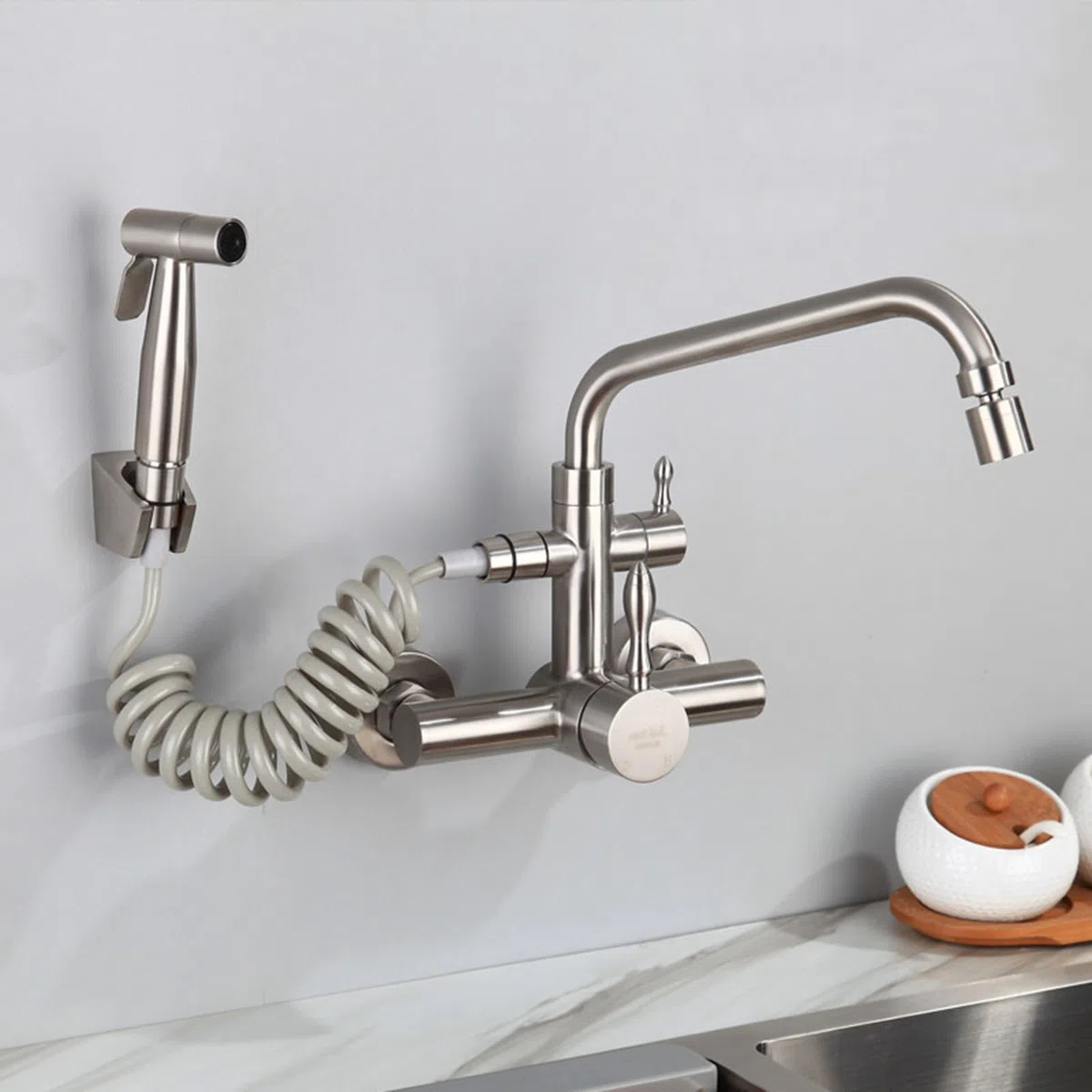Rubinetti da Cucina a Muro con doccetta Rubinetto da Cucina Rubinetti da Cucina a Muro Miscelatore Miscelatore Acqua Calda e Fredda Rubinetto da Cucina Rubinetto B modalità Singola-Sinistra