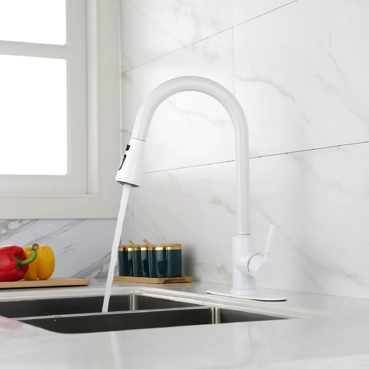 Rubinetti da cucina estraibili ad arco alto con maniglia singola spruzzatore verso il basso for lavelli lavanderia for bar di servizio for camper in fattoria