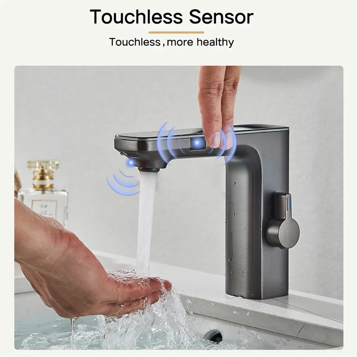 Rubinetto del sensore lavello senza contatto, movimento automatico, rubinetto lavabo bagno con schermo temperatura, rubinetti metallo monomanico, ideale per cucina, hotel, cromo (Chrome)