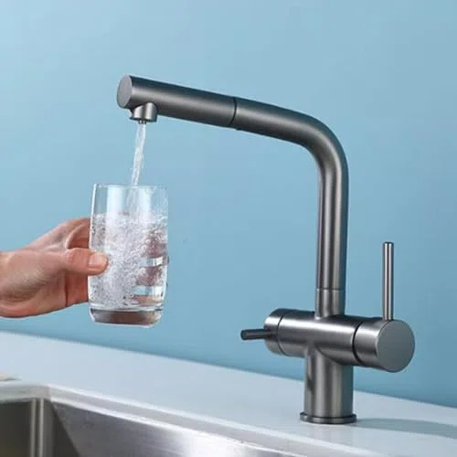 3 Rubinetto da Cucina Estraibile Estensibile E Girevole in Ottone, Design Moderno con Finitura Spazzolata per Un Facile Utilizzo in Cucina, Spruzzatore Resistente Ed Eleg,Negro-A