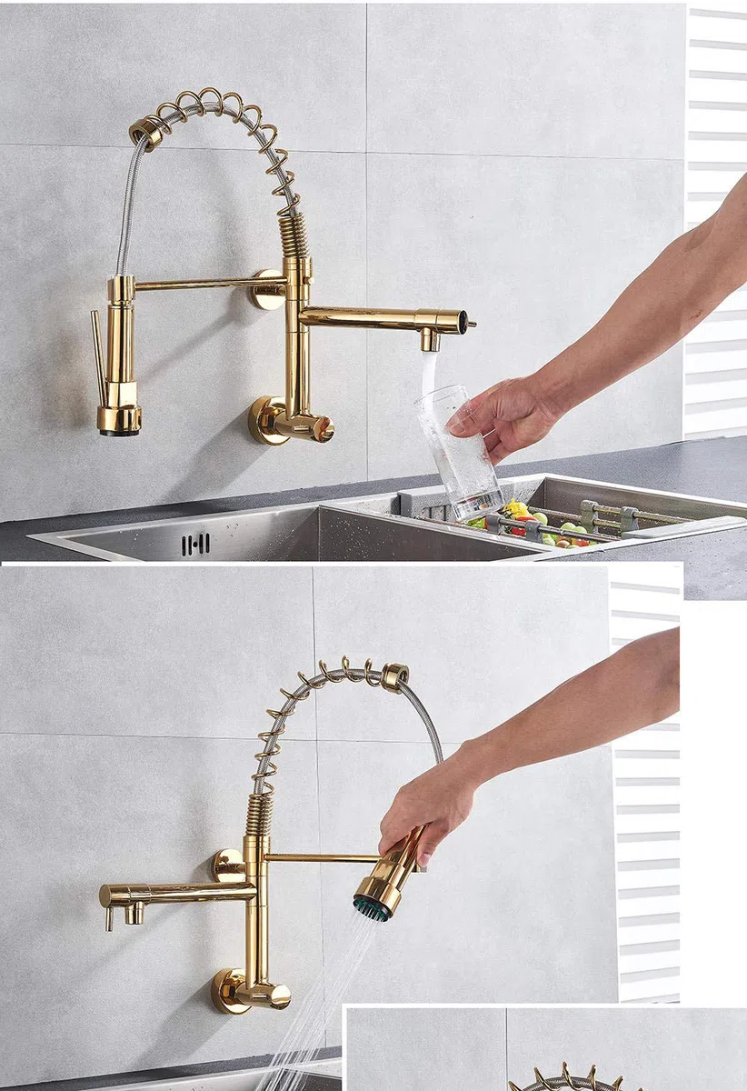 Huin Rubinetto da cucina Rubinetto per acqua fredda con una maniglia per cucina Rubinetto monoforo a parete estraibile con beccuccio girevole