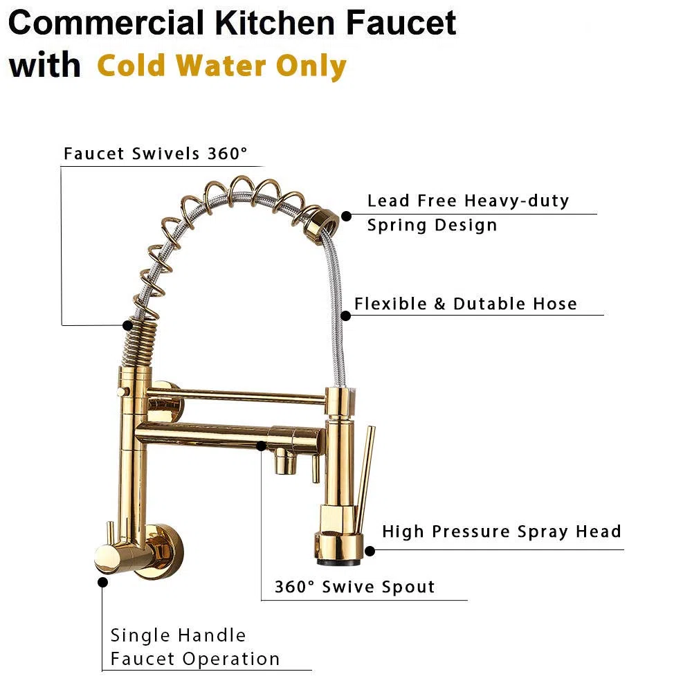Huin Rubinetto da cucina Rubinetto per acqua fredda con una maniglia per cucina Rubinetto monoforo a parete estraibile con beccuccio girevole
