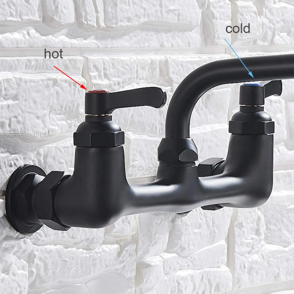 Huin Rubinetto da cucina con beccuccio lungo a parete Doppio manico Rubinetto per acqua calda e fredda antico in ottone 360 ​​Miscelatore da cucina girevole con beccuccio lungo