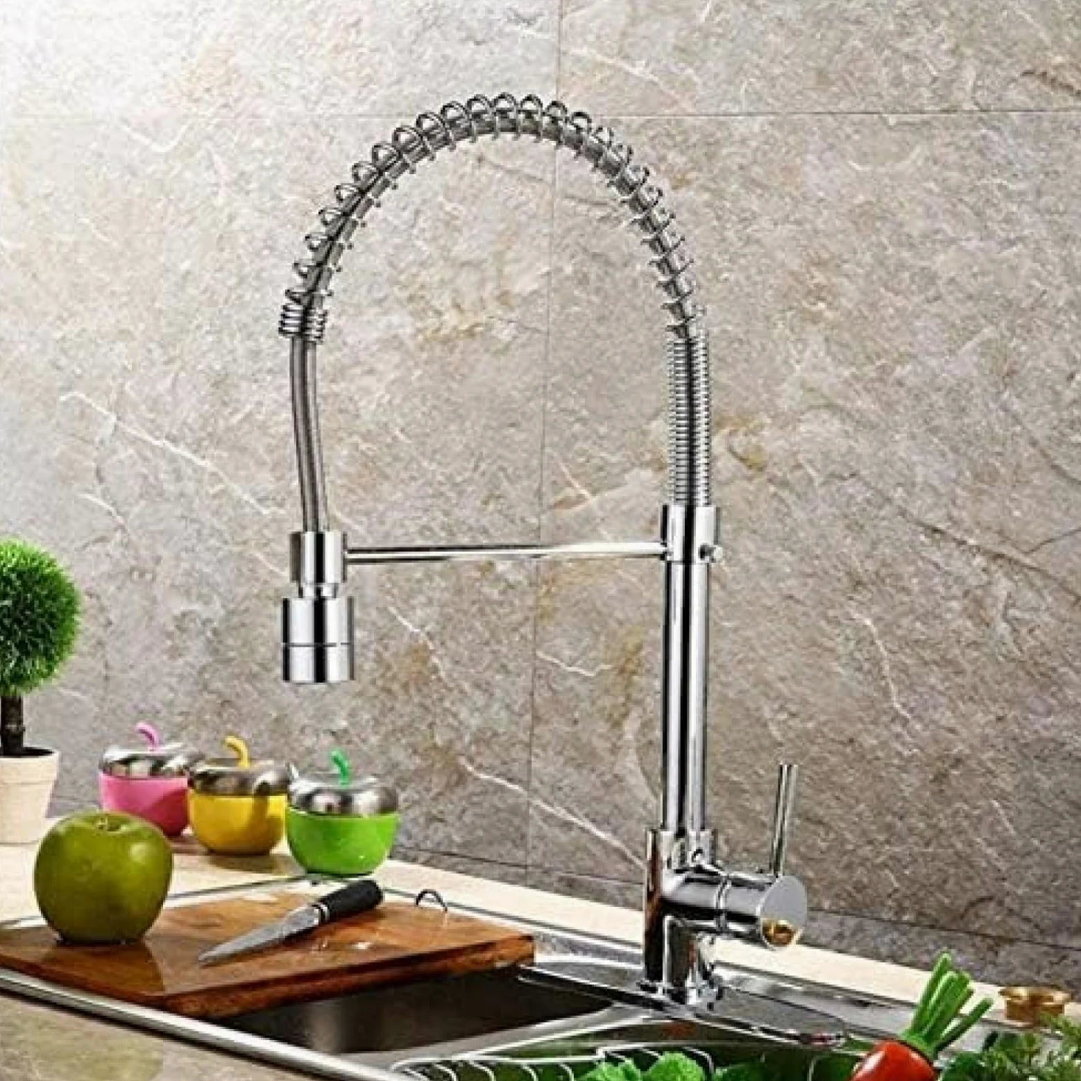 Rubinetto Rubinetto Da Cucina Estraibile Irrigatore Rotante Maniglia Singola Rubinetto Miscelatore A Scomparsa In Ottone Cromato Lavello Alto Lavello Acqua Calda E Fredda