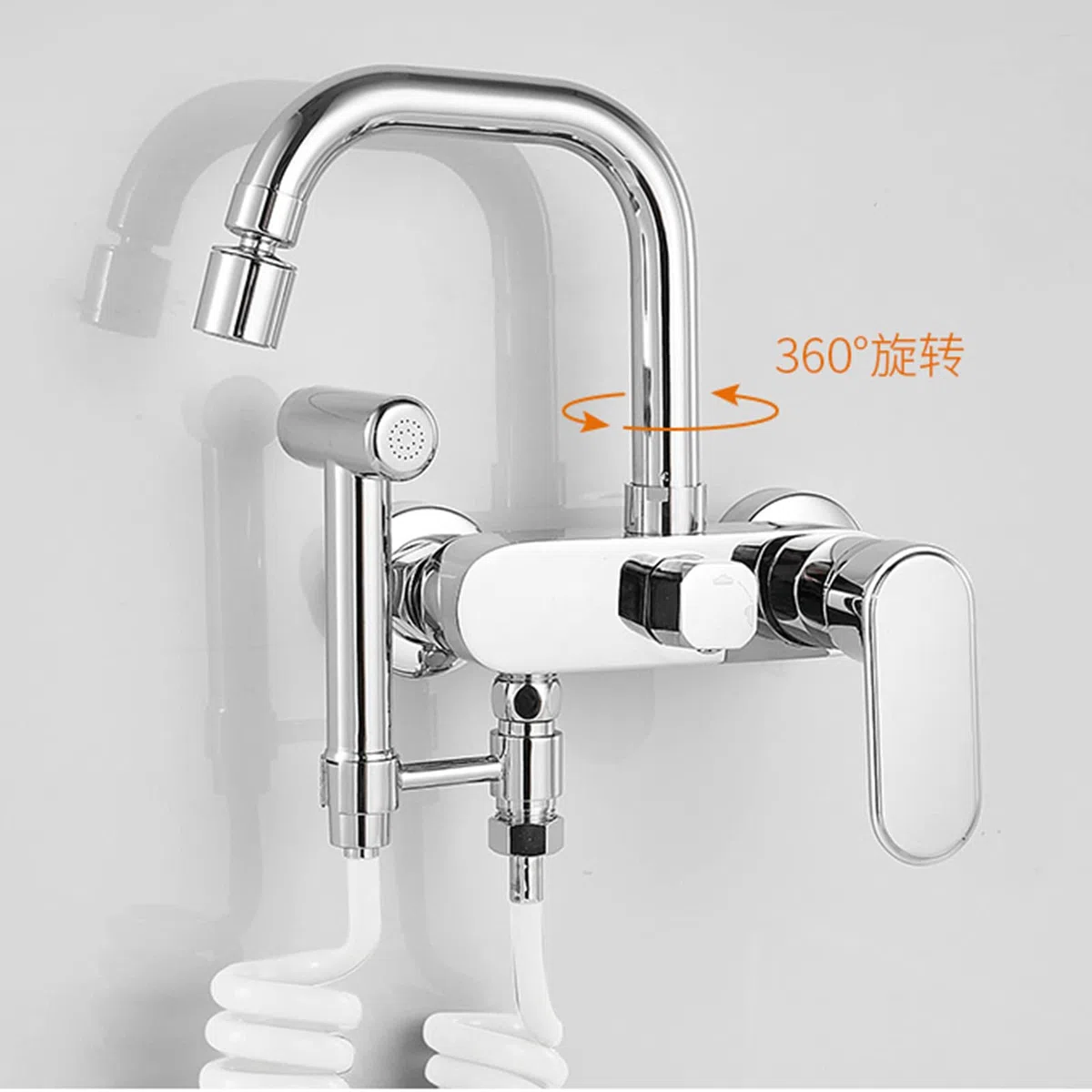 Rubinetti da Cucina a Parete in Ottone a Muro e Freddo a Doppio Foro a Doppio Foro Multifunzione miscele Cucina neuce-Nero (Nero)