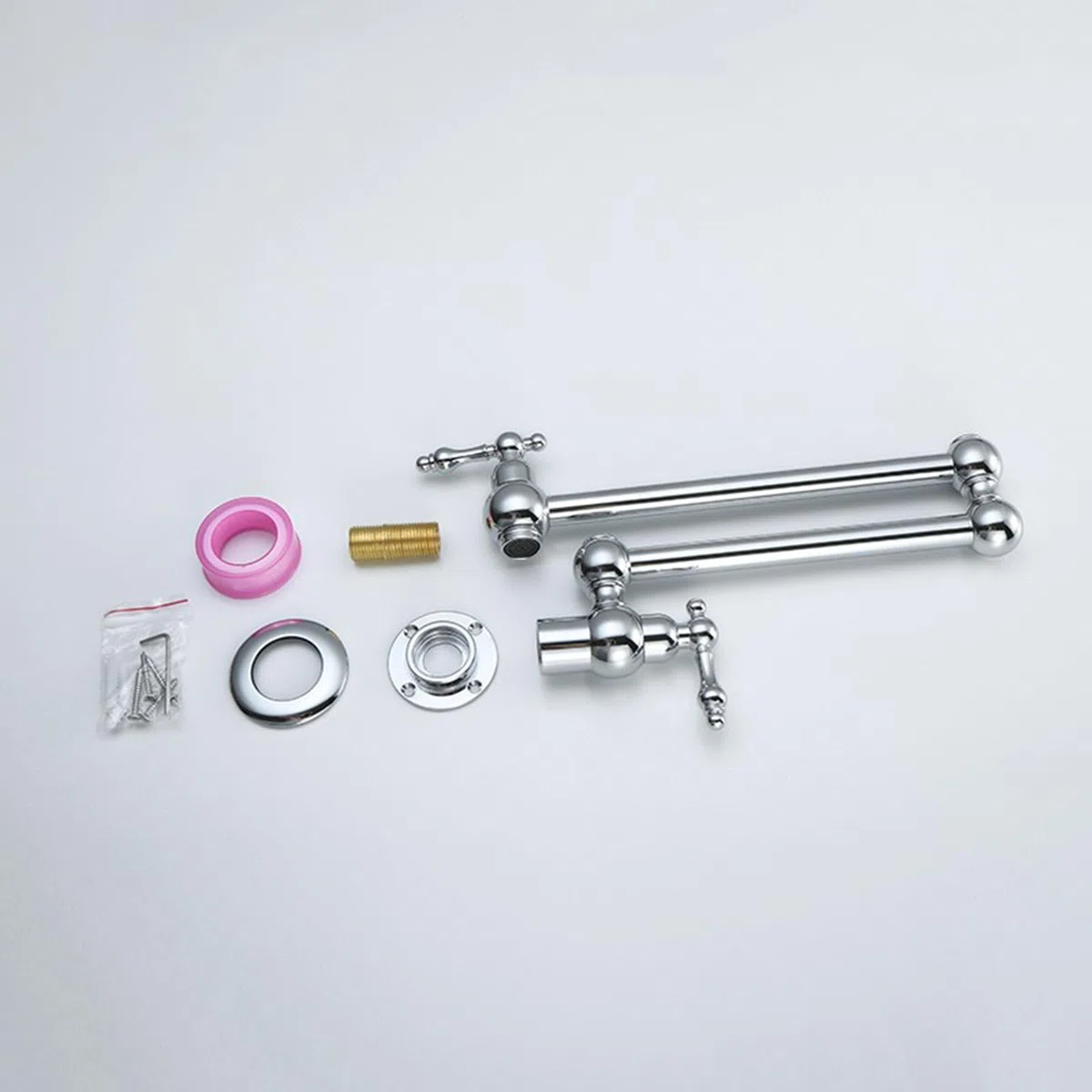 Faucet Rubinetto da Cucina a Parete e Retrattile, a Doppia Maniglia Fredda, Oro Spazzolato