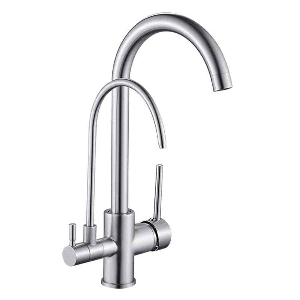 Rubinetto da Cucina in Ottone a 3 Vie con Acqua Calda e Fredda, Rubinetto purificatore d'Acqua 3 in 1, Finitura Cromo Avena, beccuccio Girevole per Un Facile utilizzo e Design Mode