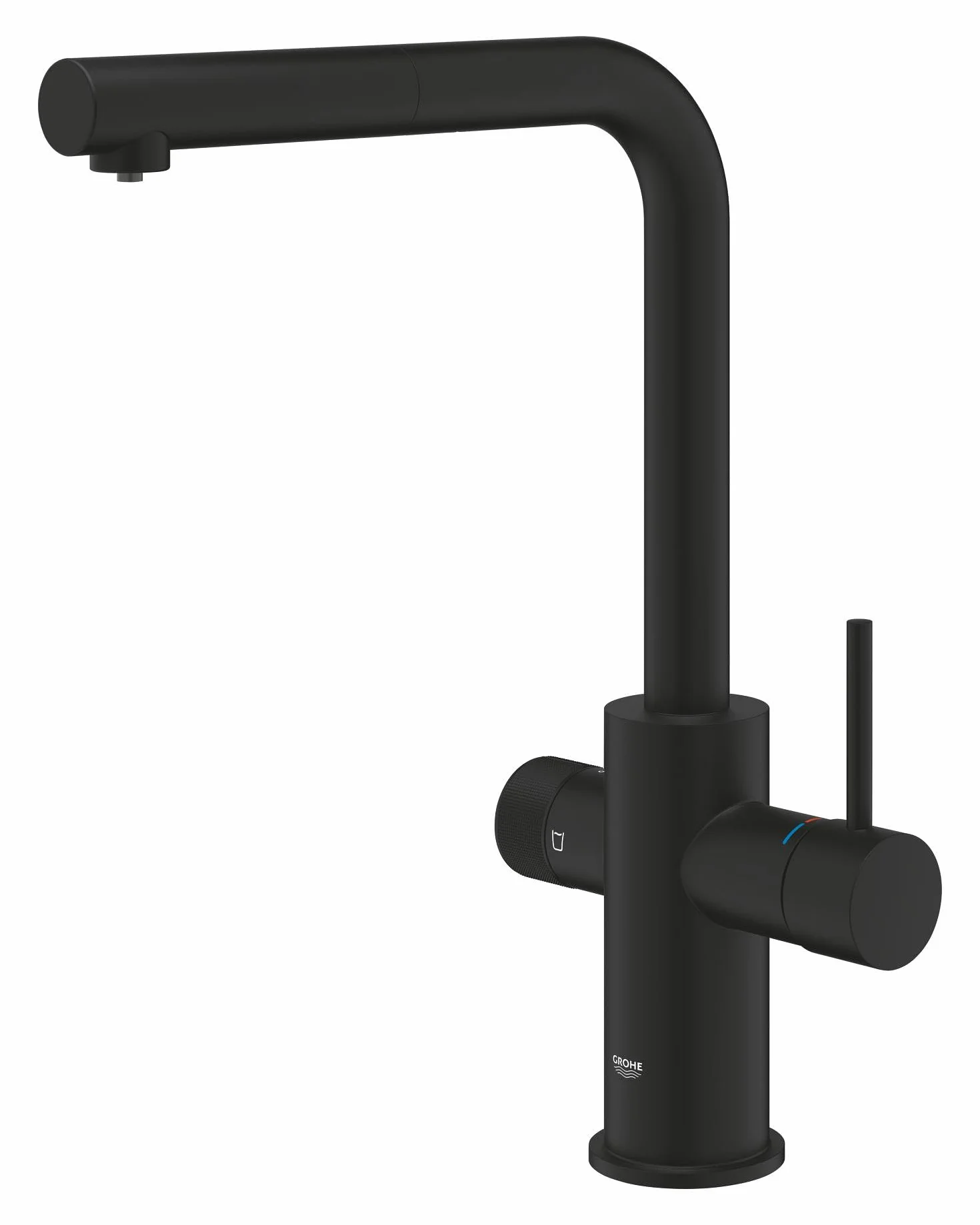GROHE Blue Pure Minta Rubinetto Filtro Acqua, Bocca L, Doccetta Estraibile, Filtro Carboni Attivi, Acqua Filtrata Naturale, Nero, 30590KF0