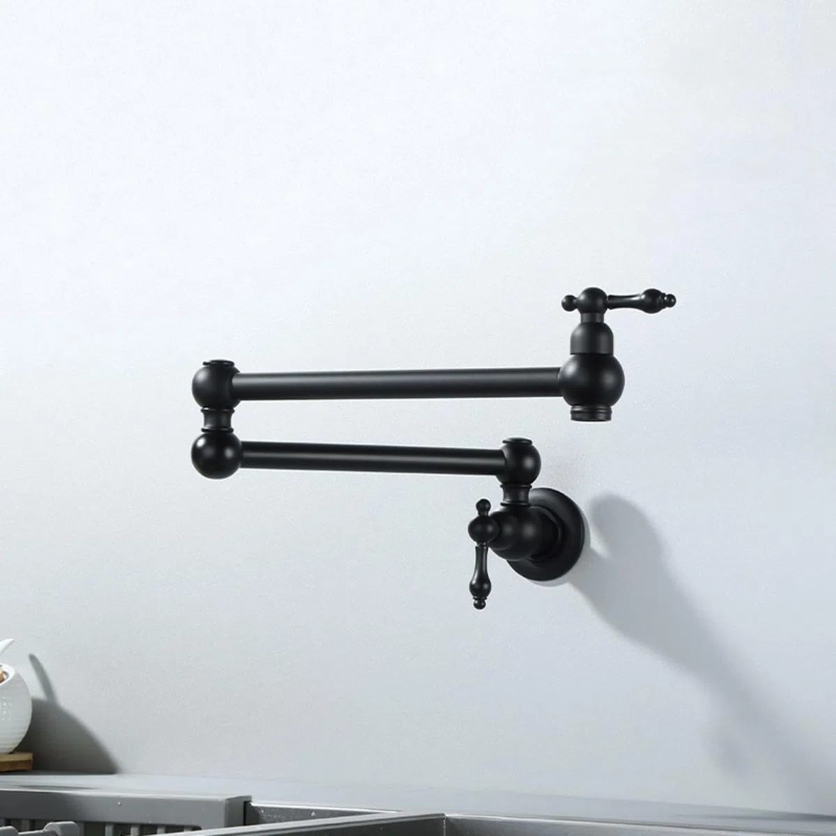 Faucet Rubinetto da Cucina a Parete e Retrattile, a Doppia Maniglia Fredda, Oro Spazzolato