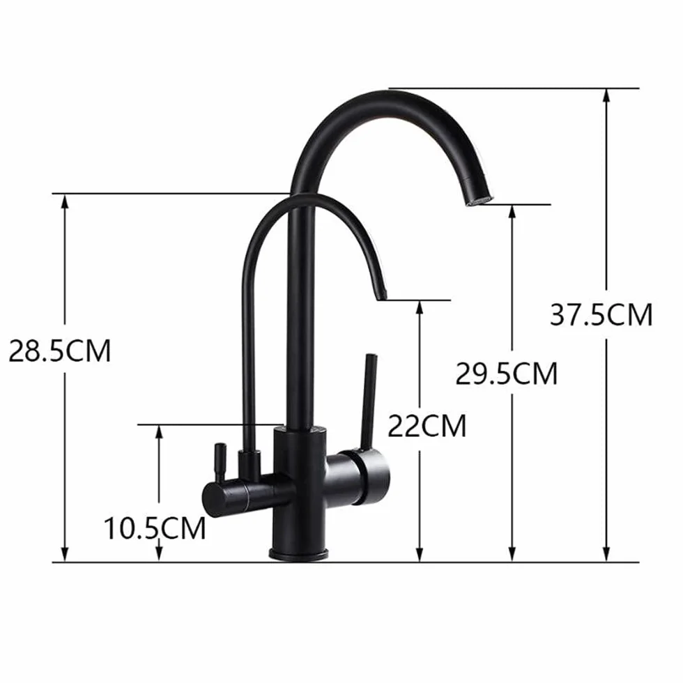 Rubinetto da Cucina in Ottone a 3 Vie con Acqua Calda e Fredda, Rubinetto purificatore d'Acqua 3 in 1, Finitura Cromo Avena, beccuccio Girevole per Un Facile utilizzo e Design Mode
