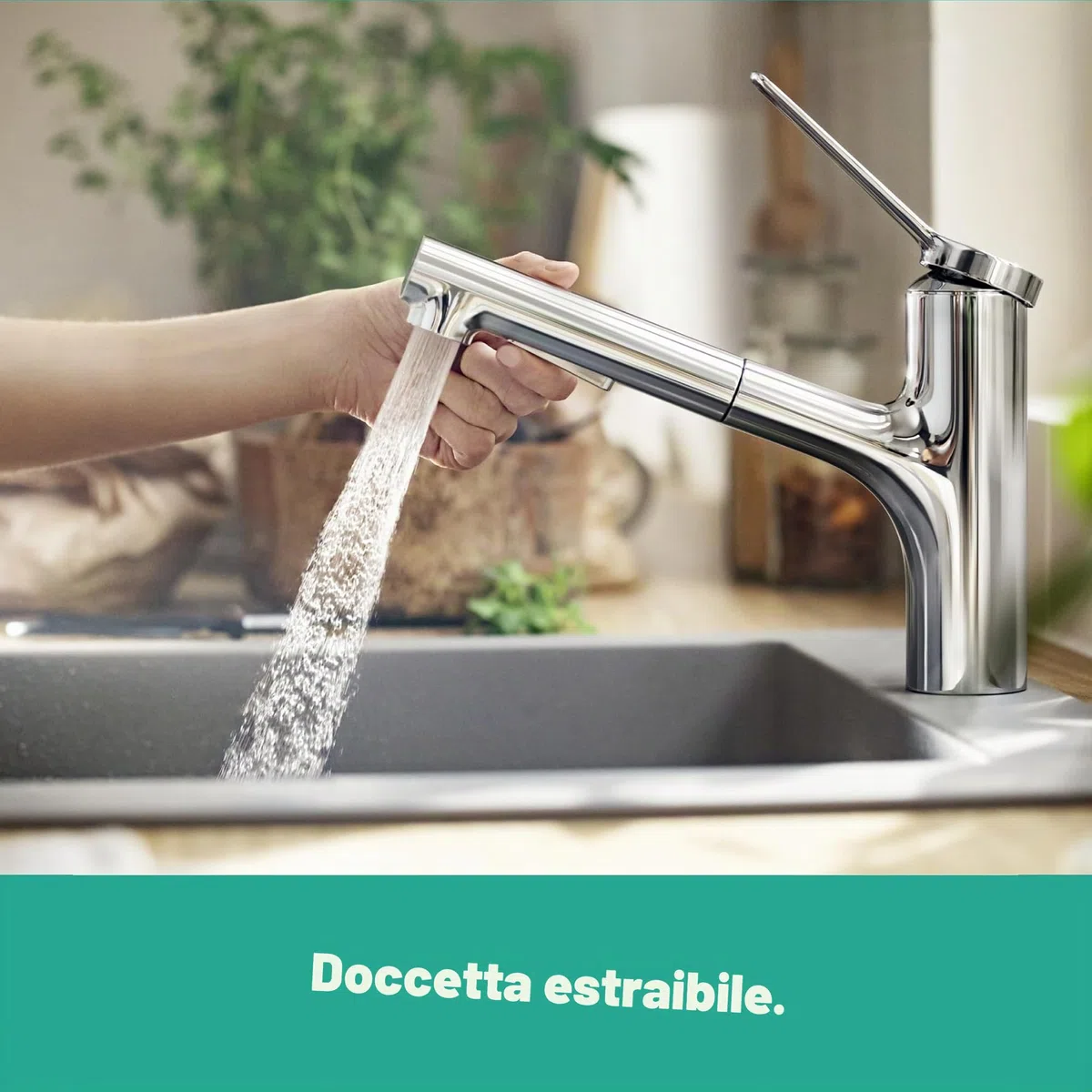 hansgrohe Zesis M33 - Rubinetto da cucina con doccetta estraibile (2 getti), Miscelatore cucina con altezza bocca 150 mm, Rubinetto monocomando con bocca girevole, cromo, 74800000