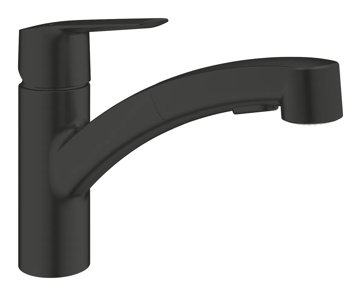 GROHE QUICKFIX Start, Rubinetto Miscelatore monocomando per lavello, con doccetta estraibile a 2 getti, Matt Black, 303072431
