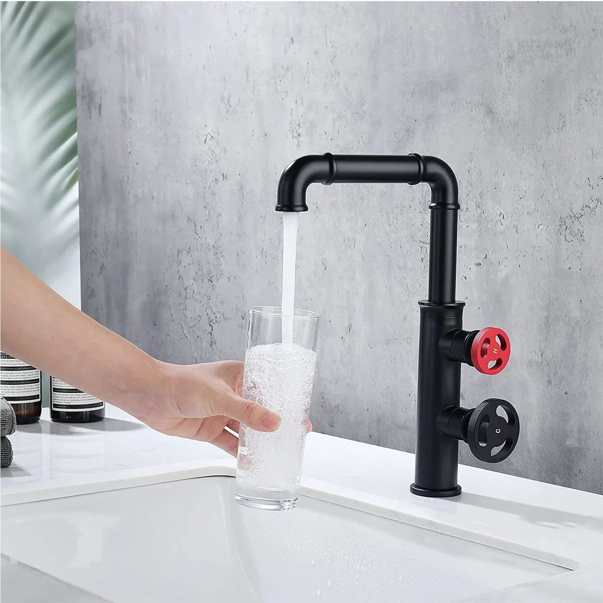 Rubinetto da Cucina Industriale Nero, Rubinetto per lavello da Cucina Doppia Maniglia, Rubinetto da Cucina monoforo Montaggio su Ponte, Miscelatore da Cucina ad Arco Alto, Rubinetto da Fatto