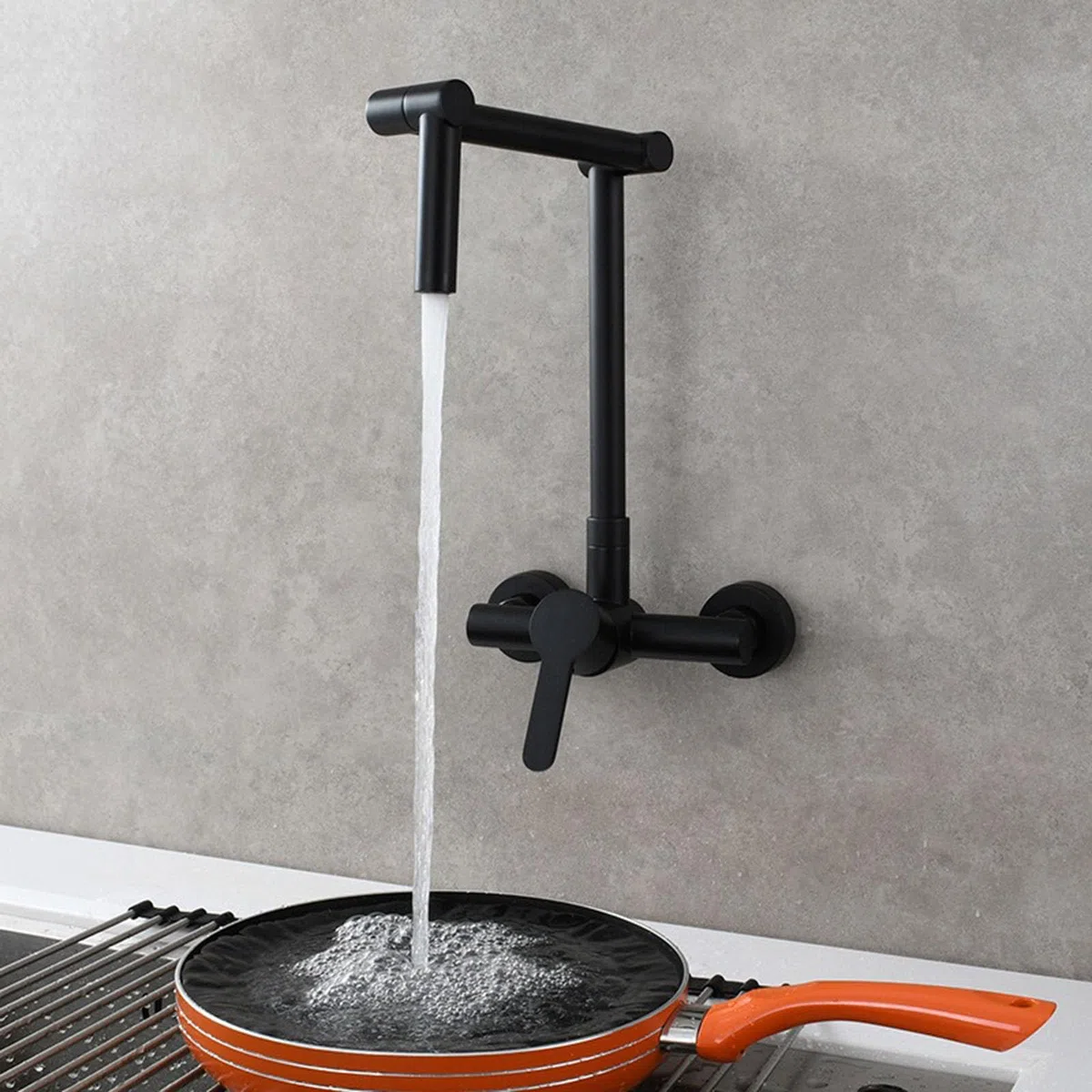 Rubinetti da Cucina a Muro Rubinetto Cucina Pieghevole, Rubinetto Cucina Ottone Miscelatore Cucina acqua Calda e Fredda Nero