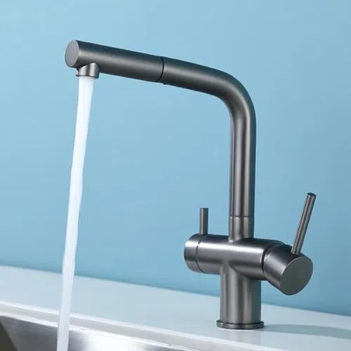 3 Rubinetto da Cucina Estraibile Estensibile E Girevole in Ottone, Design Moderno con Finitura Spazzolata per Un Facile Utilizzo in Cucina, Spruzzatore Resistente Ed Eleg,Negro-A