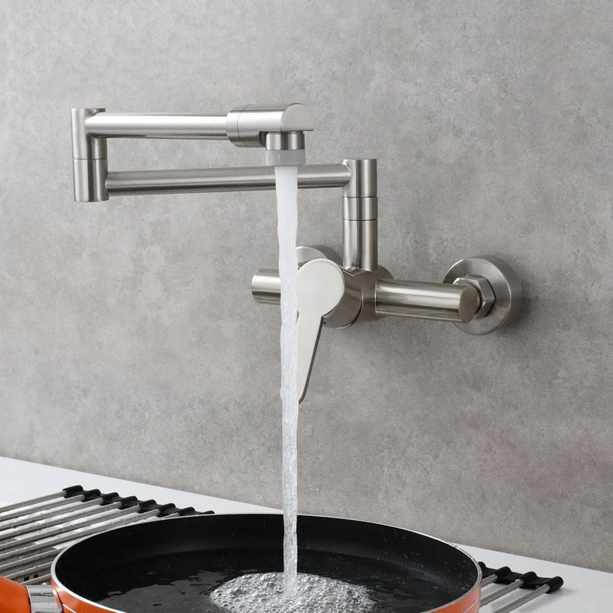 Miscelatore per Cucina a Muro Rubinetto Cucina Pieghevole, Rubinetto Cucina Ottone 2 Modalità Rubinetto Lavello Cucina acqua Calda e Fredda Spazzolato