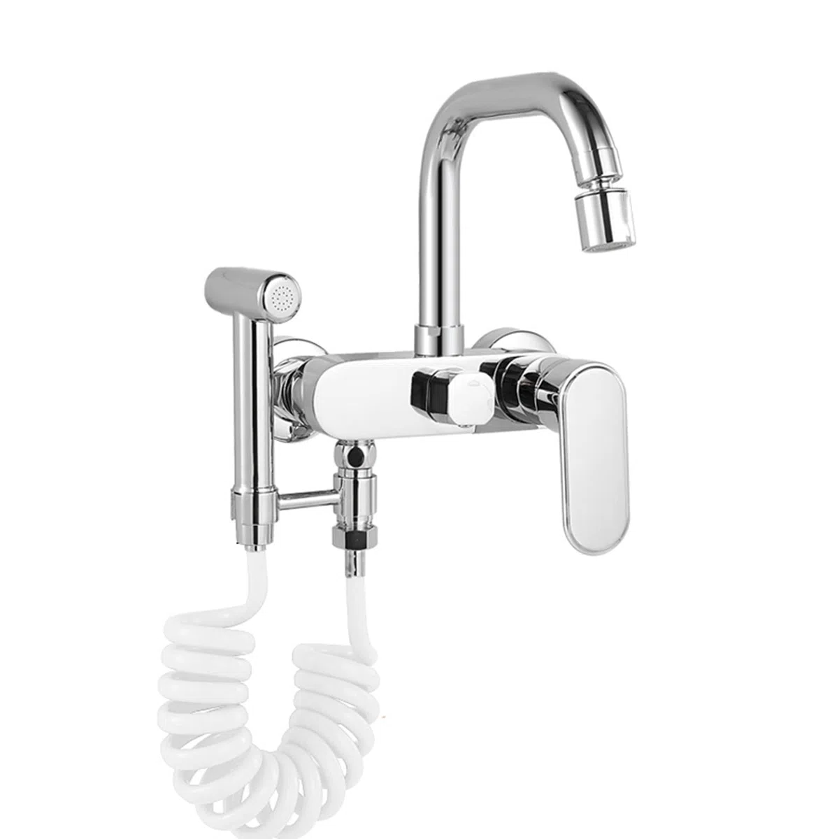 Rubinetti da Cucina a Parete in Ottone a Muro e Freddo a Doppio Foro a Doppio Foro Multifunzione miscele Cucina neuce-Nero (Nero)