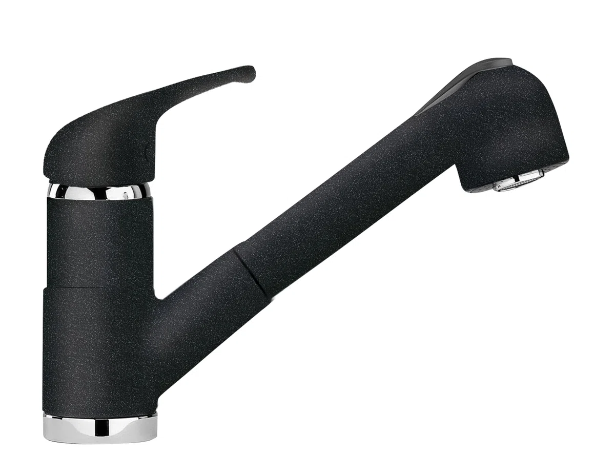 SCHOCK - Miscelatore Omega con Doccia, Monocomando con Bocca Girevole e | Doccetta Estraibile a Doppio Getto, Colore Nero Assoluto, h177.5mm