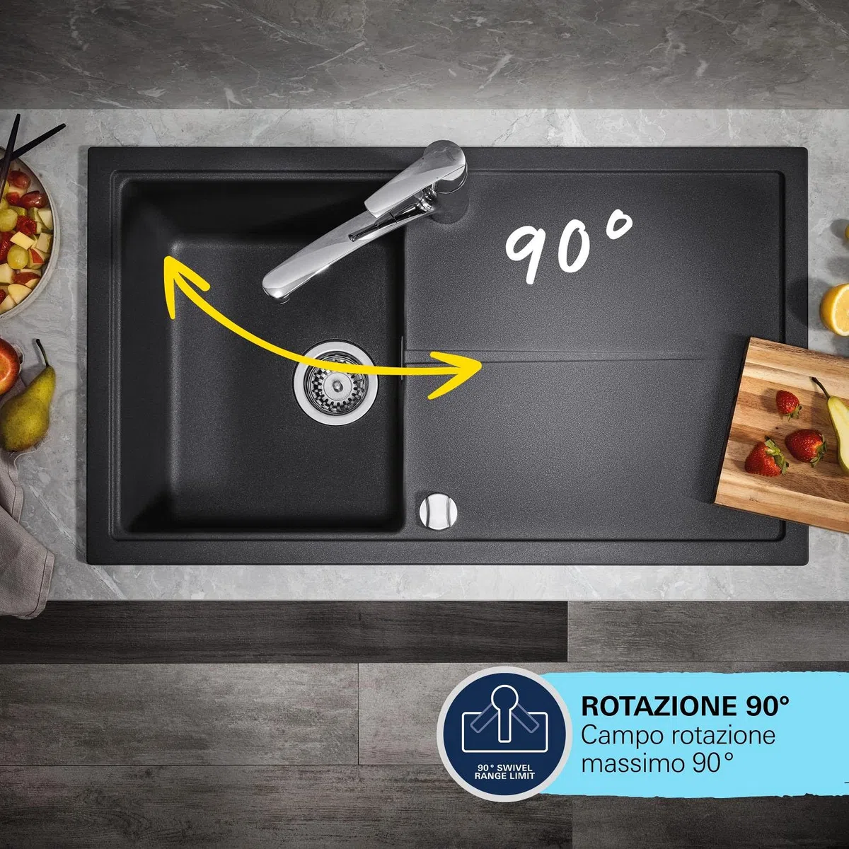 GROHE QUICKFIX Start, Rubinetto Miscelatore monocomando per lavello, con doccetta estraibile a 2 getti, Matt Black, 303072431