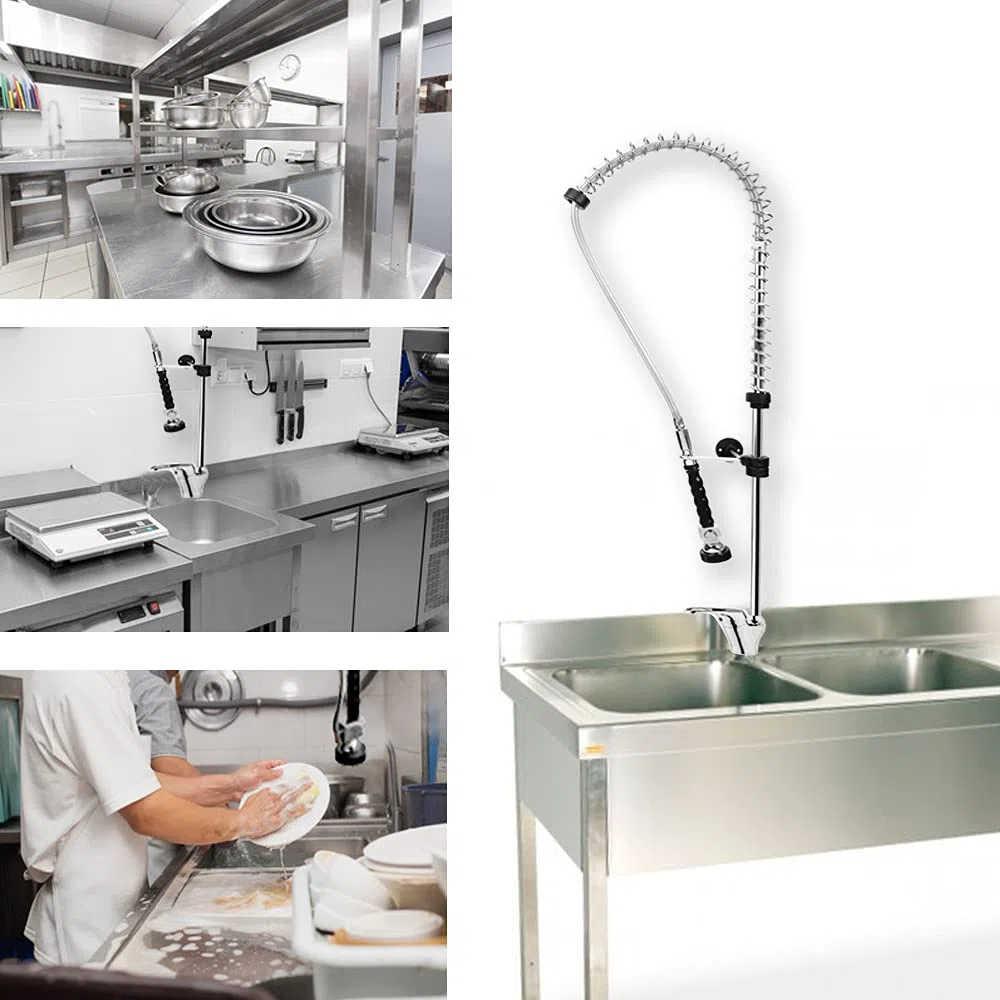 GOLDMAN SERVICE | Rubinetto industriale estensibile doccia per lavello da cucine ristoranti con doccetta flessibile nero irroratore moncomando maniglia girevole
