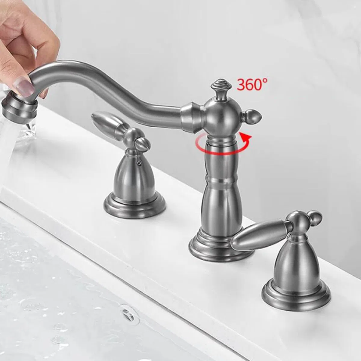Rubinetto Miscelatore Moderno per Cucina, Bagno e lavabo, 3 Fori, in Ottone, Doppia Maniglia, Acqua Calda e Fredda - Imitazione di Modelli antichi