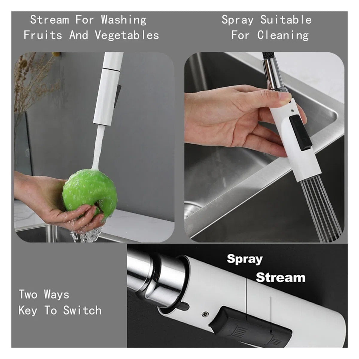 Rubinetto da Cucina Montato in Ottone a Due funzioni a Due funzioni tiri per Estrazione Calda e Acqua Fredda (Grigio V72-)