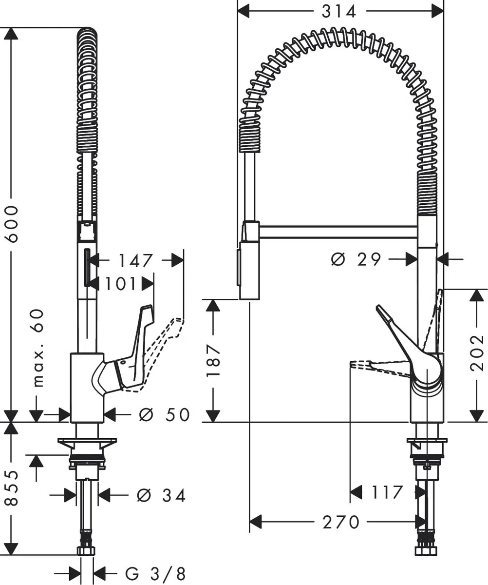 Hansgrohe 14806000 Miscelatore cucina Cento semi-professionale, collo alto, con doccetta estraibile, 2 getti