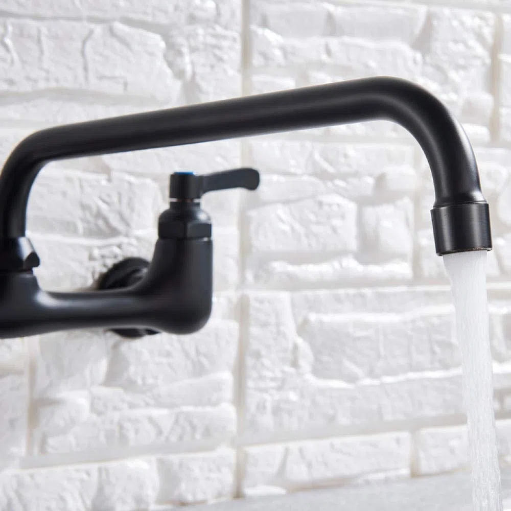 Huin Rubinetto da cucina con beccuccio lungo a parete Doppio manico Rubinetto per acqua calda e fredda antico in ottone 360 ​​Miscelatore da cucina girevole con beccuccio lungo