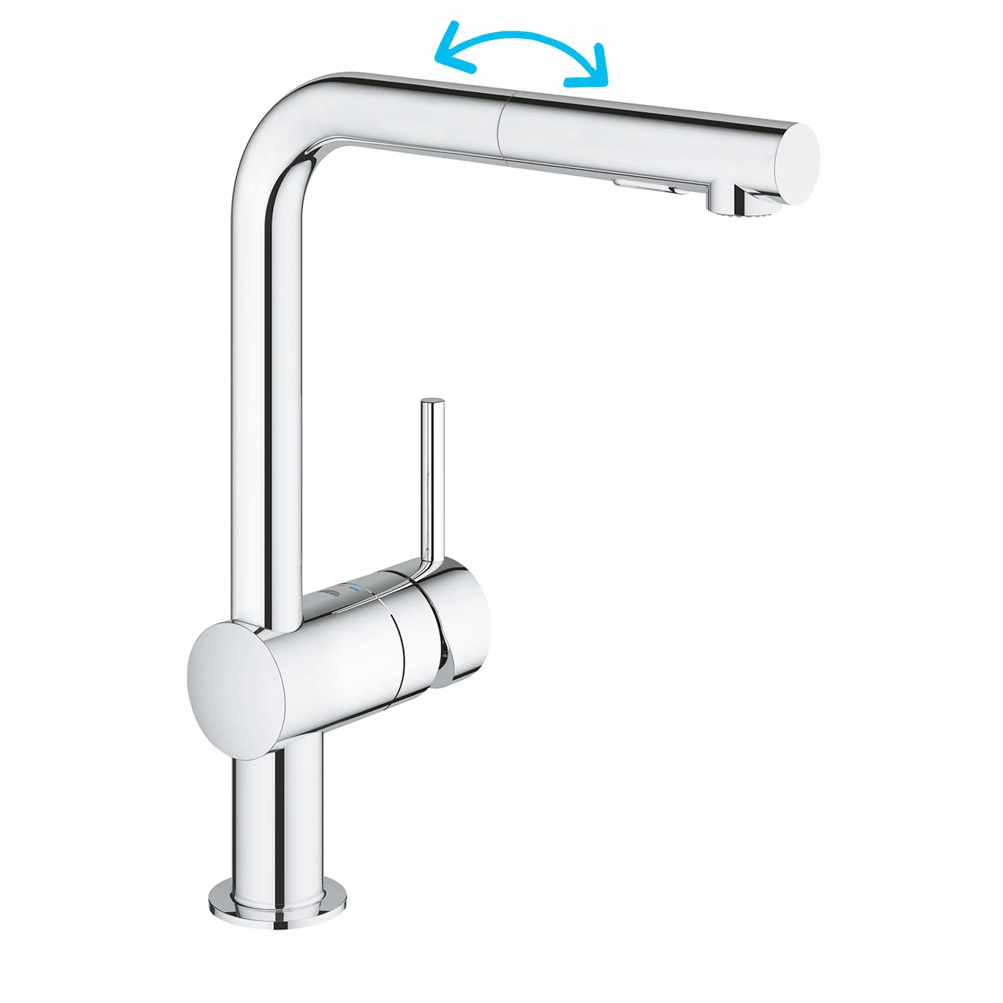 GROHE Minta – Miscelatore monocomando per lavello cucina con doccetta estraibile (bocca alta a L, cartuccia in ceramica da 46 mm, bocca girevole a 360°), 328 mm, cromato, 30274000