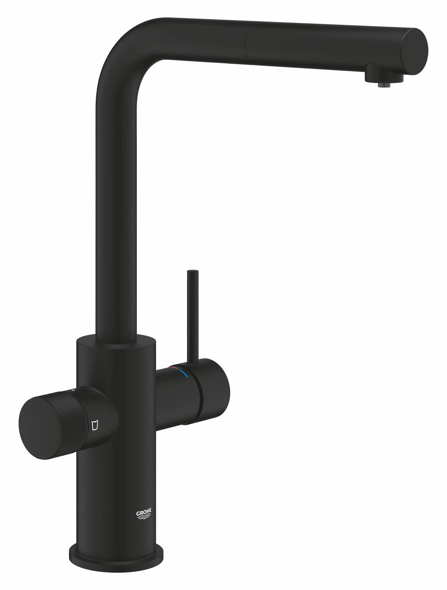 GROHE Blue Pure Minta Rubinetto Filtro Acqua, Bocca L, Doccetta Estraibile, Filtro Carboni Attivi, Acqua Filtrata Naturale, Nero, 30590KF0
