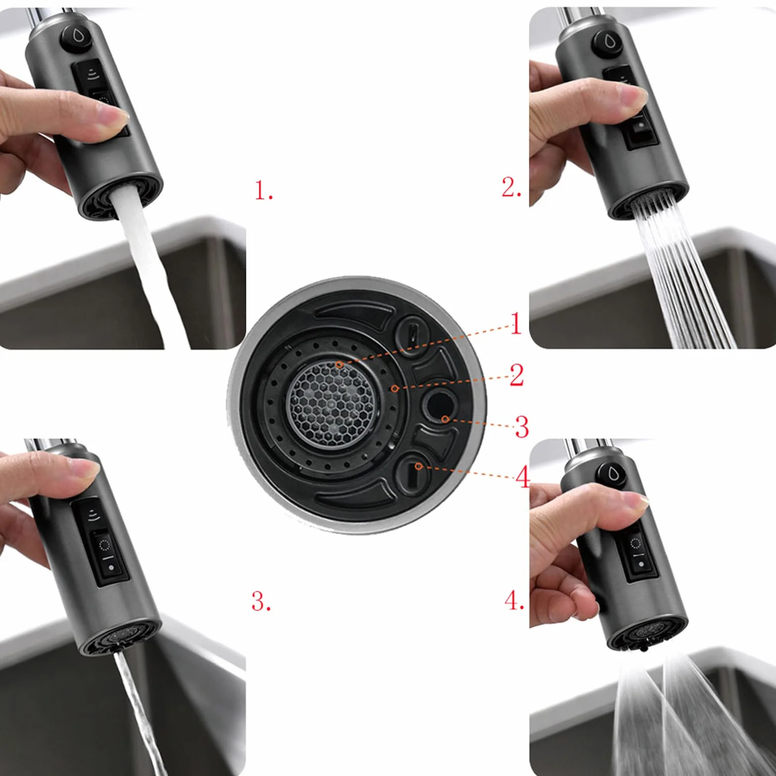 Rubinetto da Cucina A 3 Vie con Filtro per Acqua Potabile, Miscelatore per Lavello in Oro Rosa Spazzolato, Rubinetto A Doppia Maniglia per Uso Domestico E Commerciale, El,Negro-A