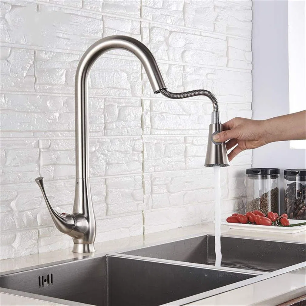 CHEWYNP Nichel Spazzolato ∕ Rubinetto da Cucina a Sfera Nera modalità di spruzzatura del Flusso Estraibile Rubinetto per Gru Miscelatore Caldo Freddo Montato sul Ponte Rubinetti di rotazio