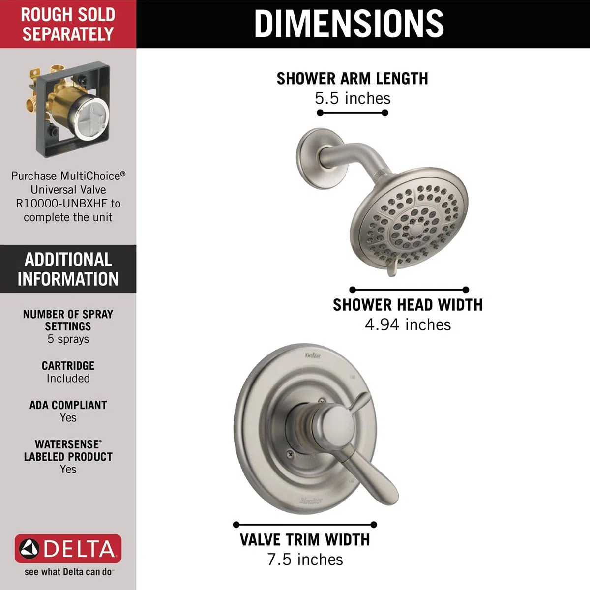 Delta T17238 - Pannello doccia Lahara Monitor 17 Series, T17238-SS